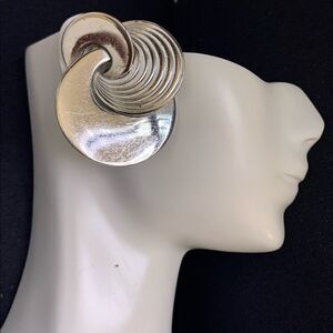 Vintage Bartek silver modernist circle clip earrings